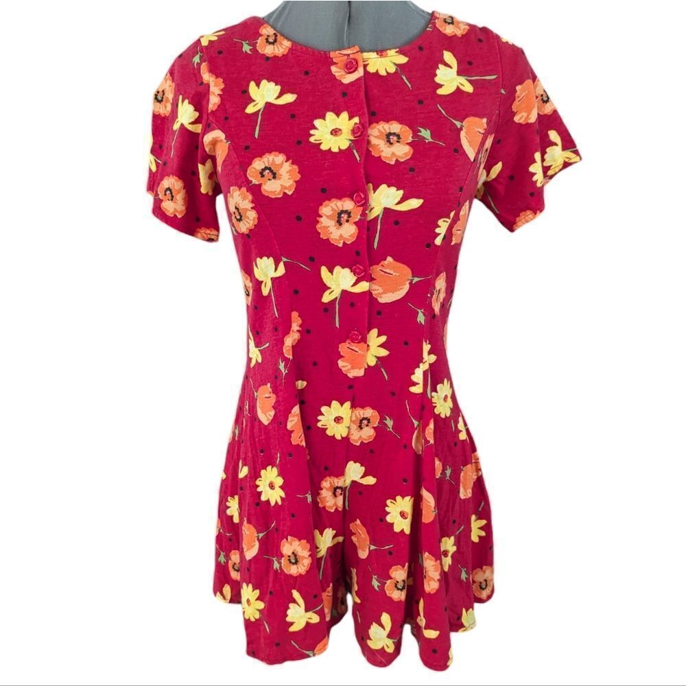 Lord & Taylor Girls Vintage 90s‎ Red floral print romper shorts size 14